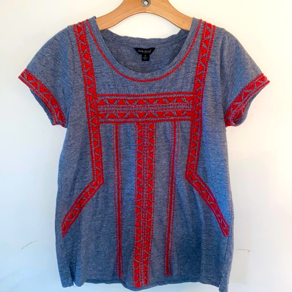 Lucky brand denim blue and red embroidered T-shirt